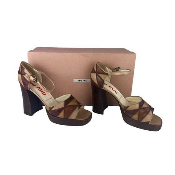Miu Miu Leather Patchwork Block Heels - Picture 2 of 8
